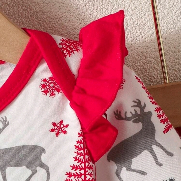 SHEIN Baby Girl Christmas Print Ruffle Trim Matching Bodysuit w/ Headband NWOT - Picture 3 of 8